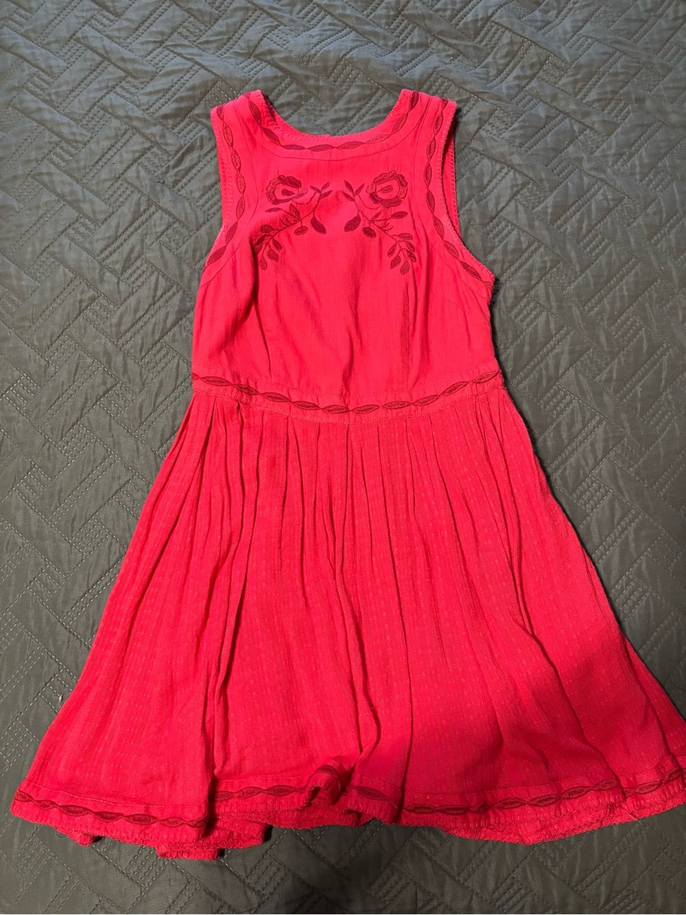 Free People Bright Red Sleeveless Embroidered Sundress